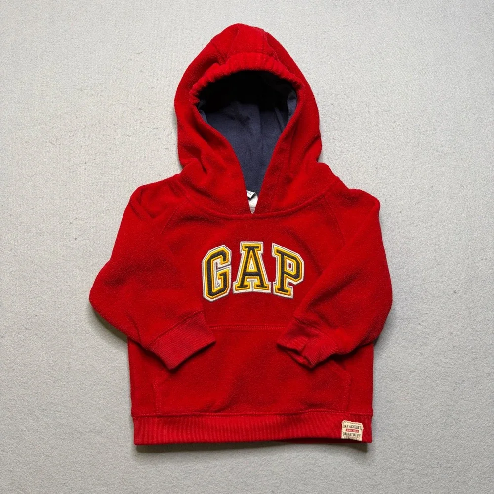 Gap Fleece Hoodie Toddler 18-24M‎ Red Logo Pullover Vintage Y2K Athletic